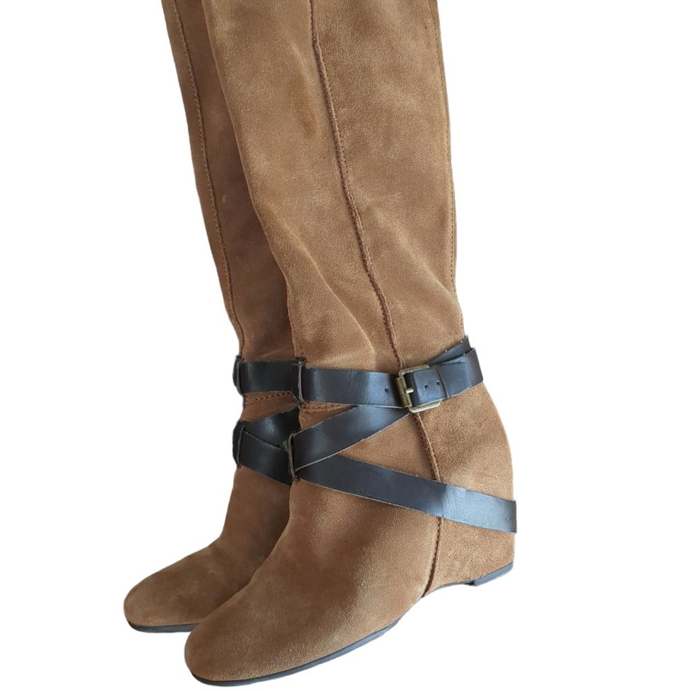 Woman's Size 7M Franco Sarto KneeHigh Suede Brown Marla Boot 3.5 in. hidden heel